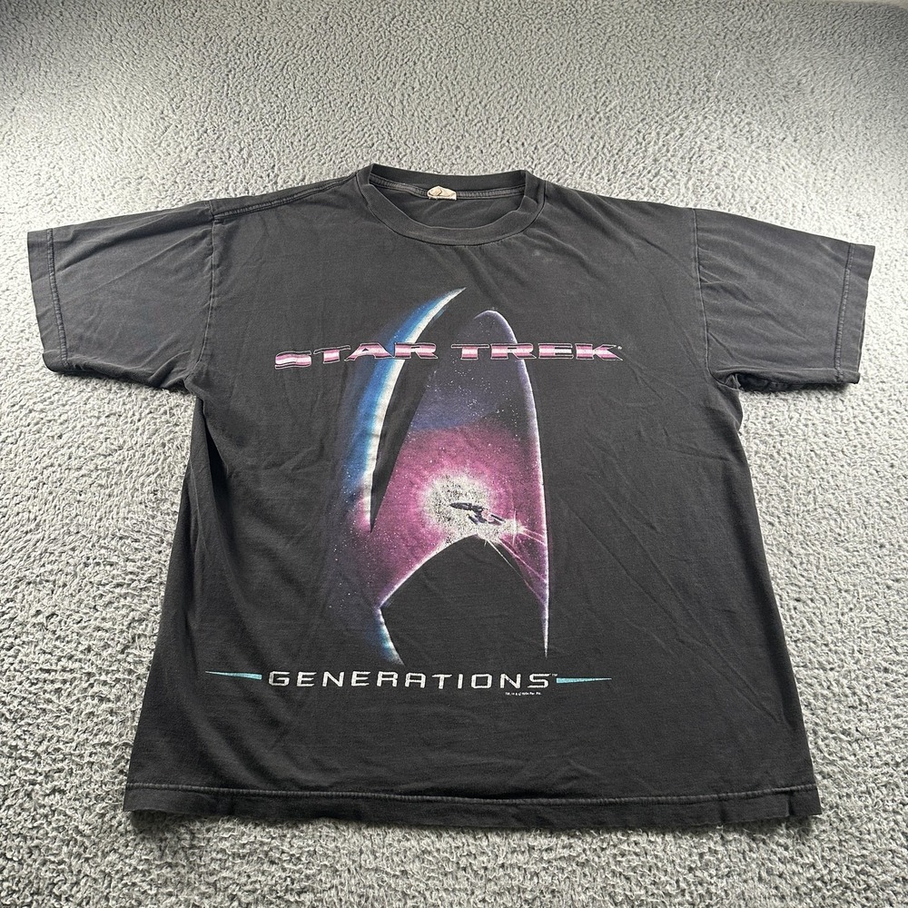Vintage Star Trek Generations‎ Shirt Mens XL Black Movie Space Graphic 1994